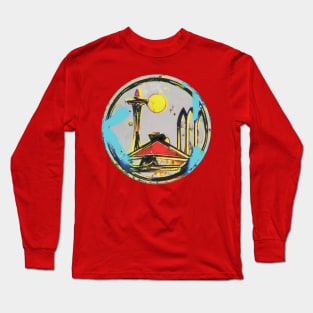 Retro Vintage Seattle Center Road Sign Long Sleeve T-Shirt